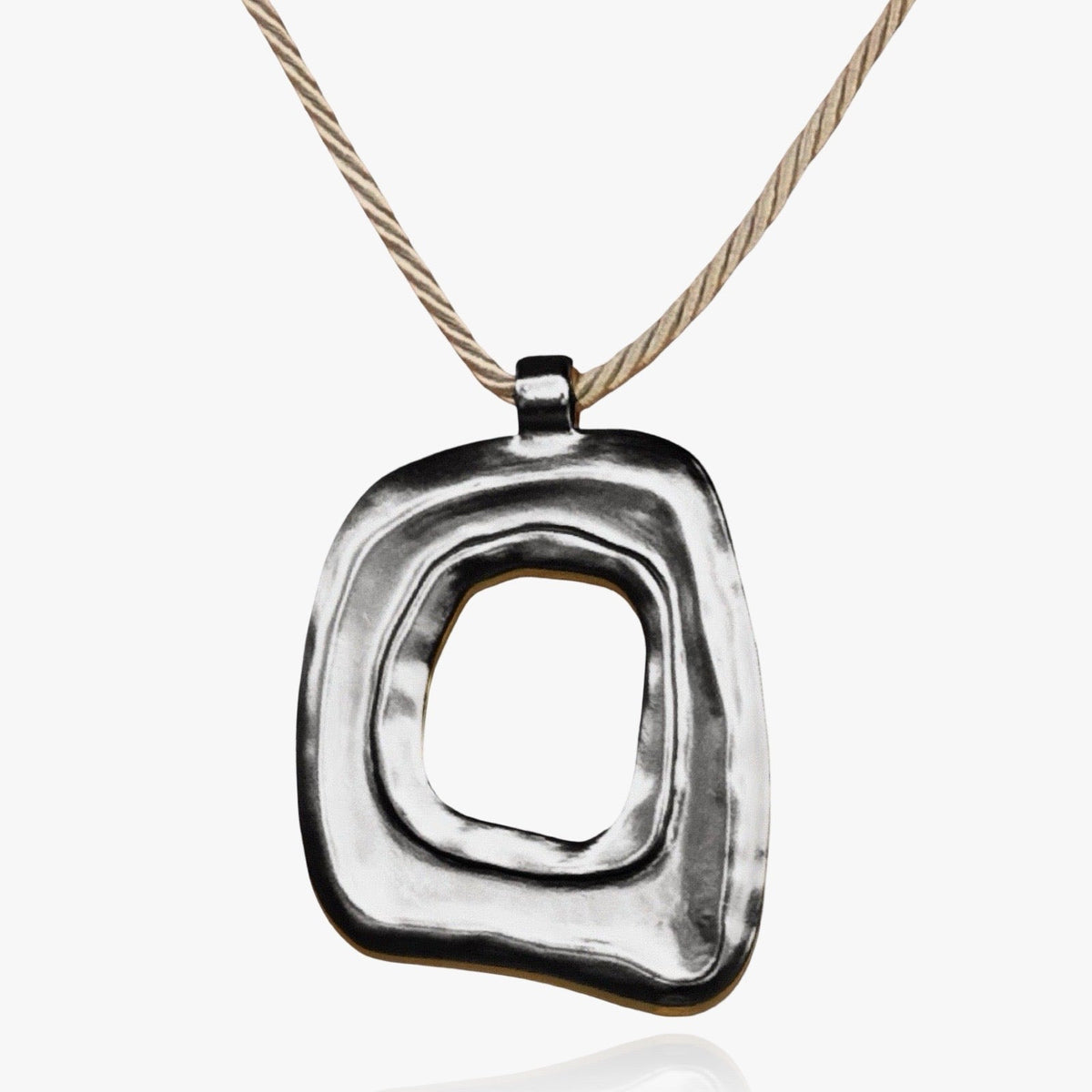 Women's Pendant Necklace with Abstract Rectangle Shape and Open Center