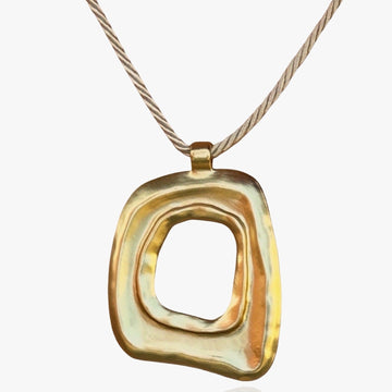 Women's Pendant Necklace with Abstract Rectangle Shape and Open Center