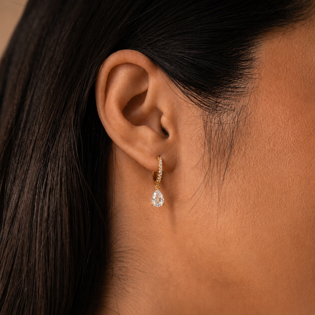 Decorative Drop Huggies - Sparkling Earrings