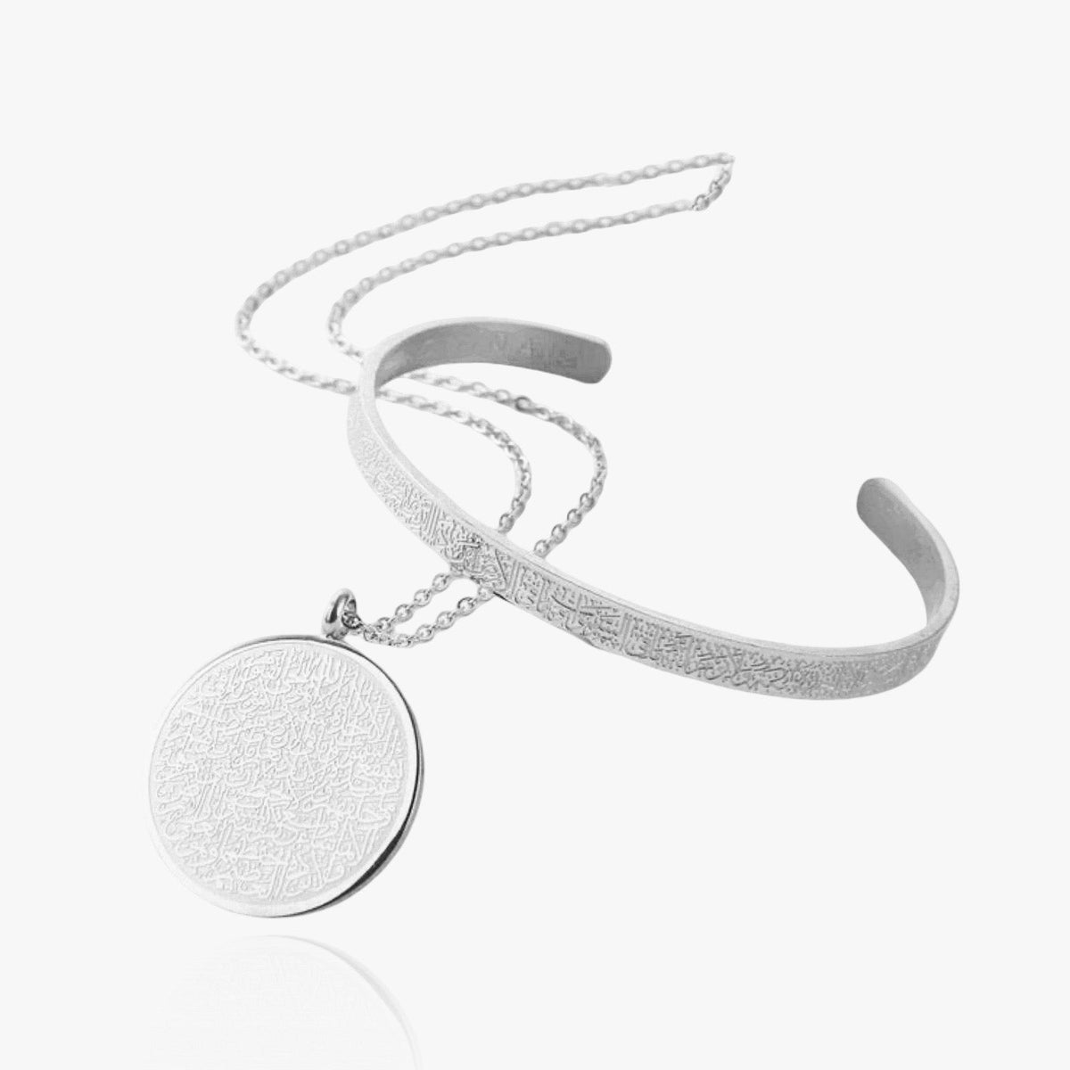 Women’s 2-piece jewelry set with necklace and open bangle with round pendant