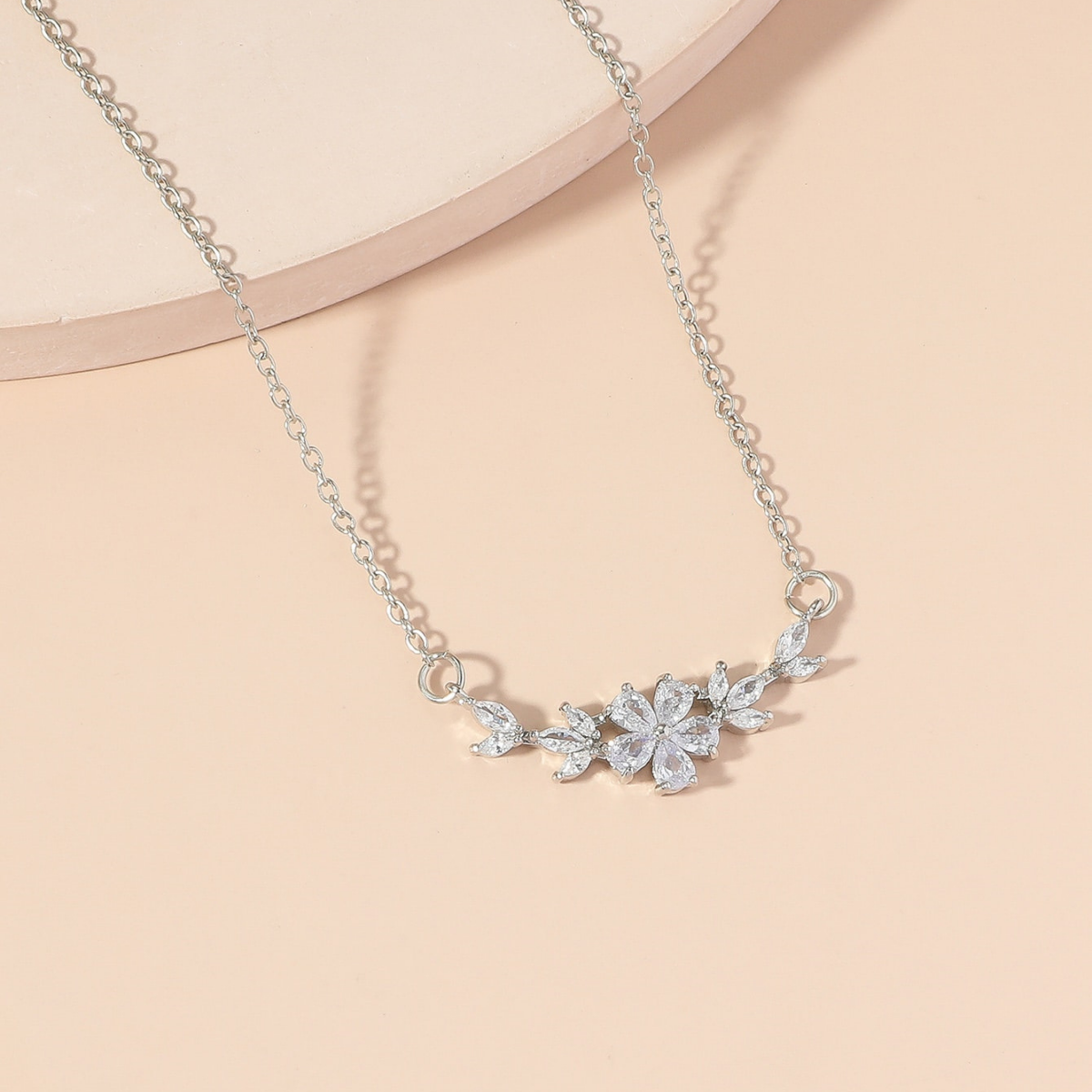 Flower Charm Necklace - Zirconia Blossom Necklace
