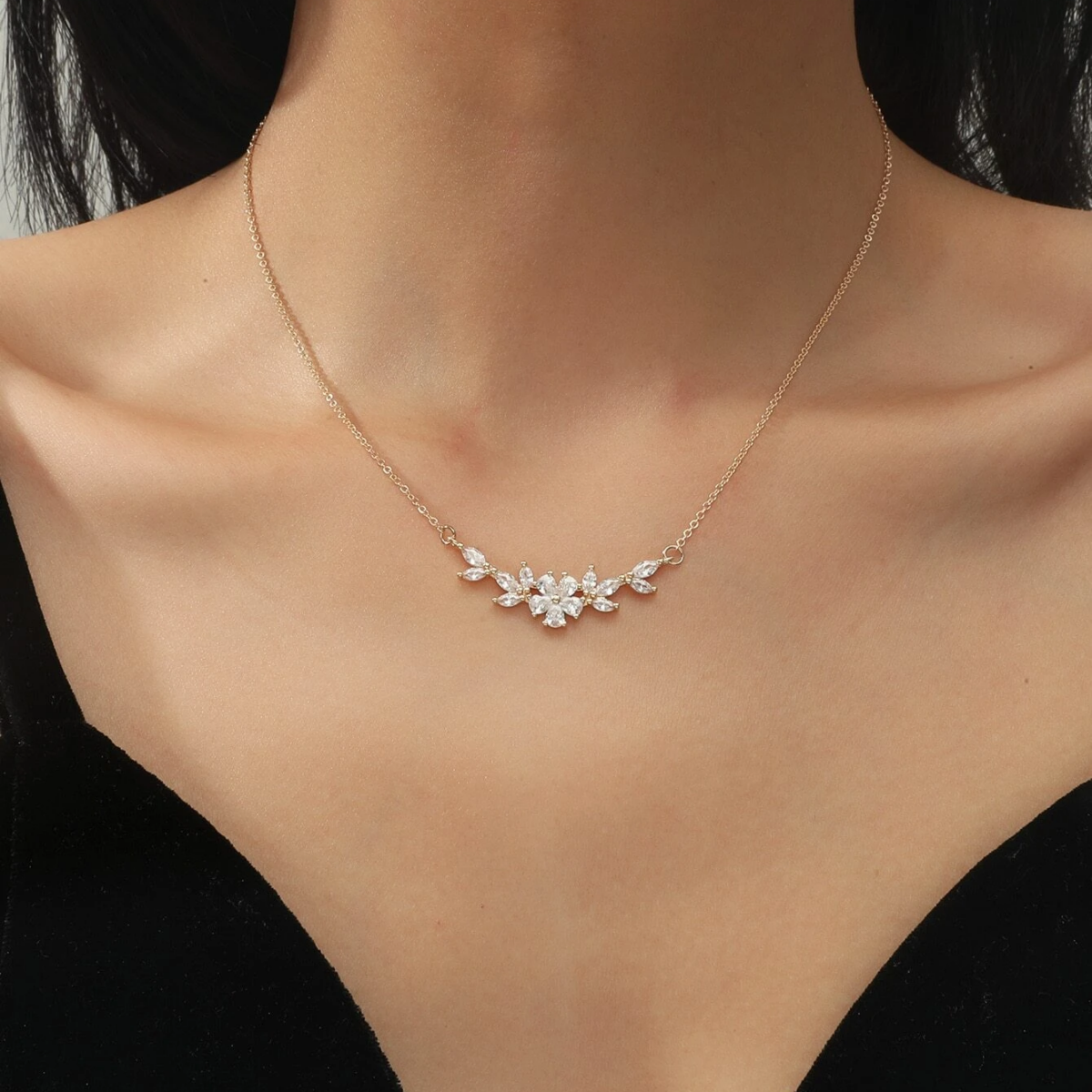 Flower Charm Necklace - Zirconia Blossom Necklace