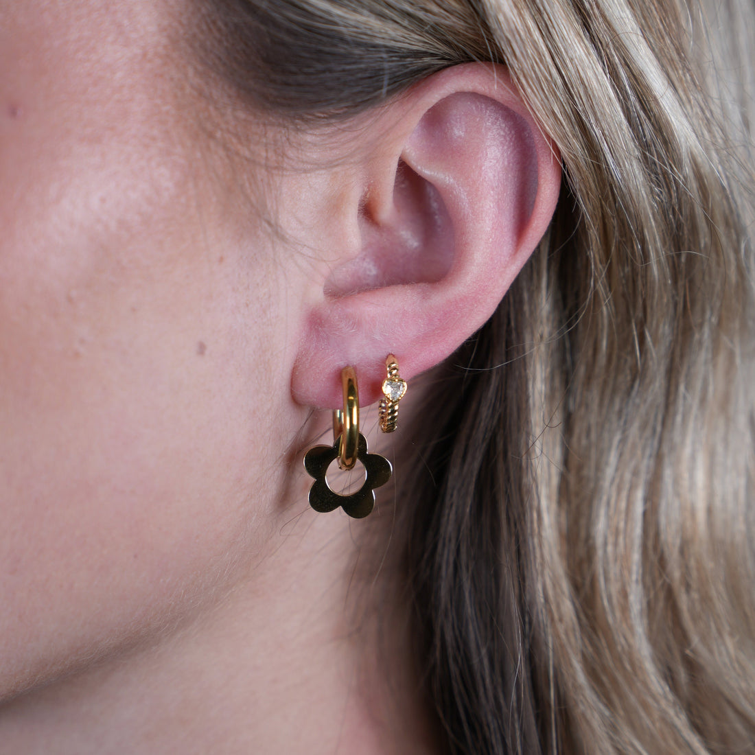Women’s Huggie Earrings with Removable Flower Charms