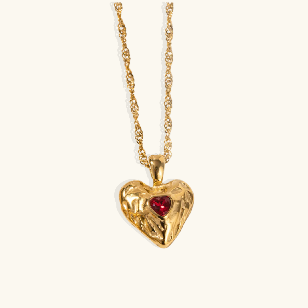 Women's Heart Pendant Necklace with Wavy Surface and Twisted Chain