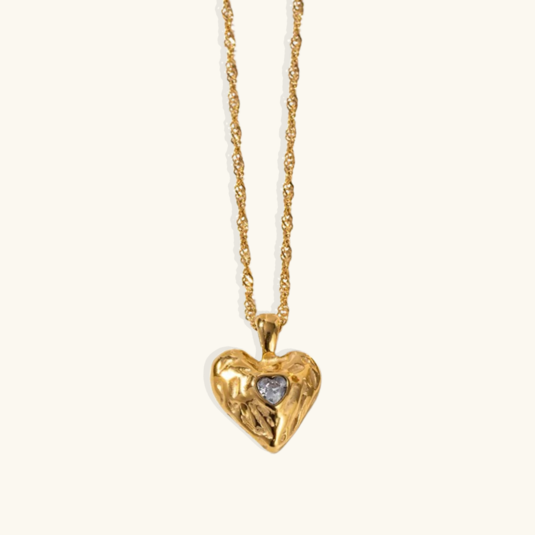 Women's Heart Pendant Necklace with Wavy Surface and Twisted Chain