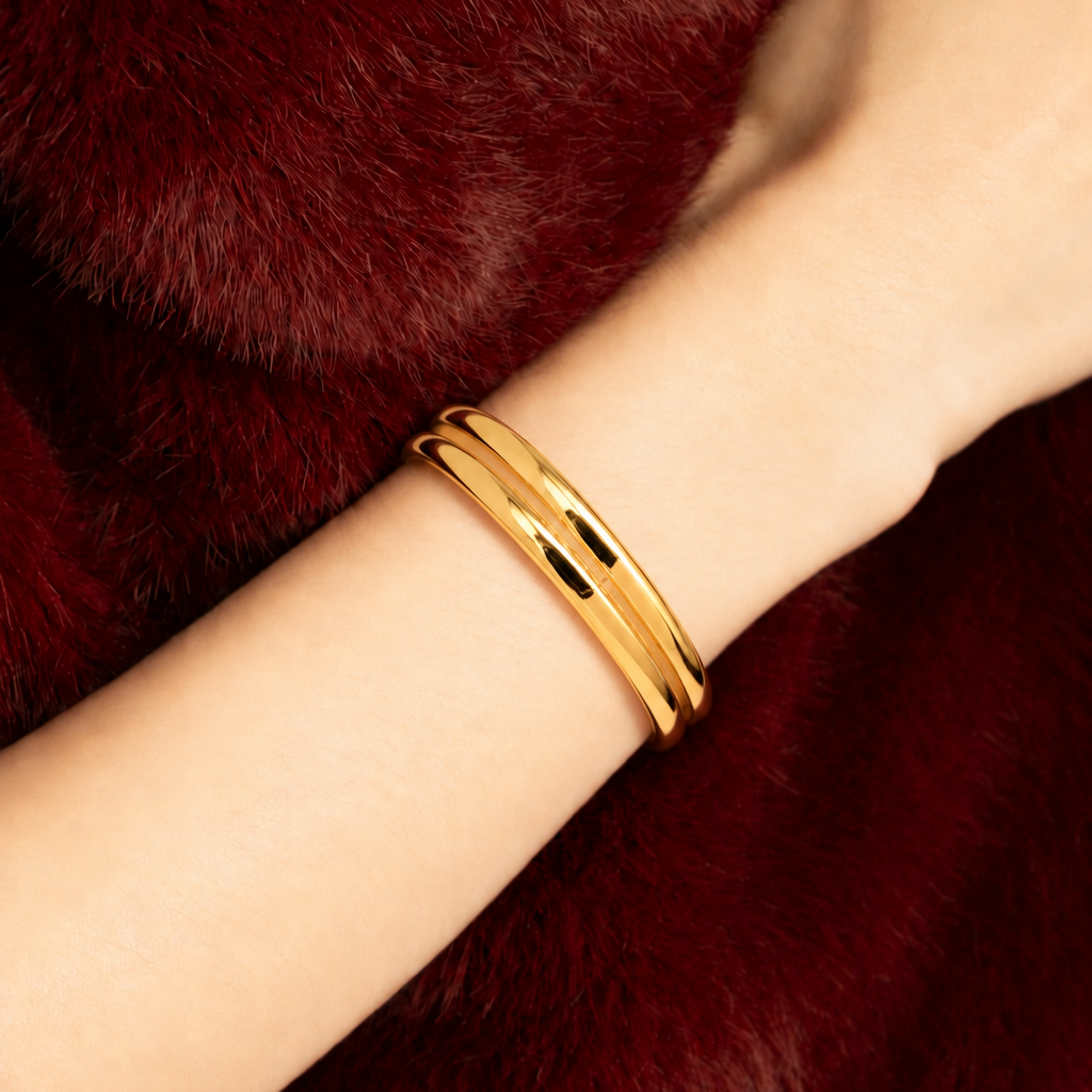 Women’s Open Bangle with Double Band Design and Smooth Surface