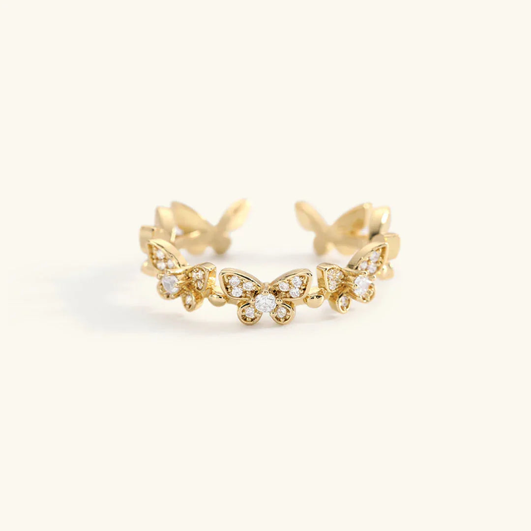 Women's Adjustable Butterfly Ring with Diamond Simulators