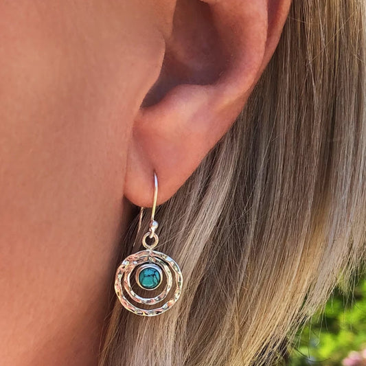 Astrid – Earrings Boho Saturn with turquoise in silver and gold