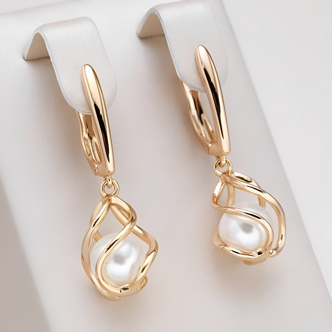 Elena – Stylish Pearl Earrings in Gold
