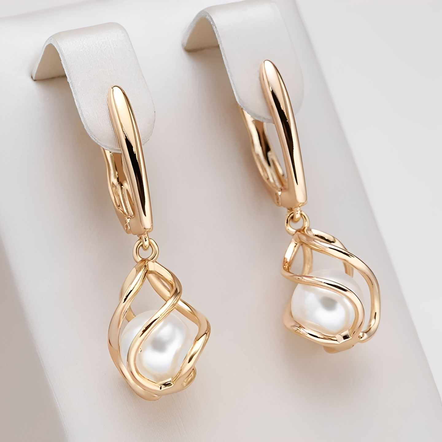 Elena – Stylish Pearl Earrings in Gold
