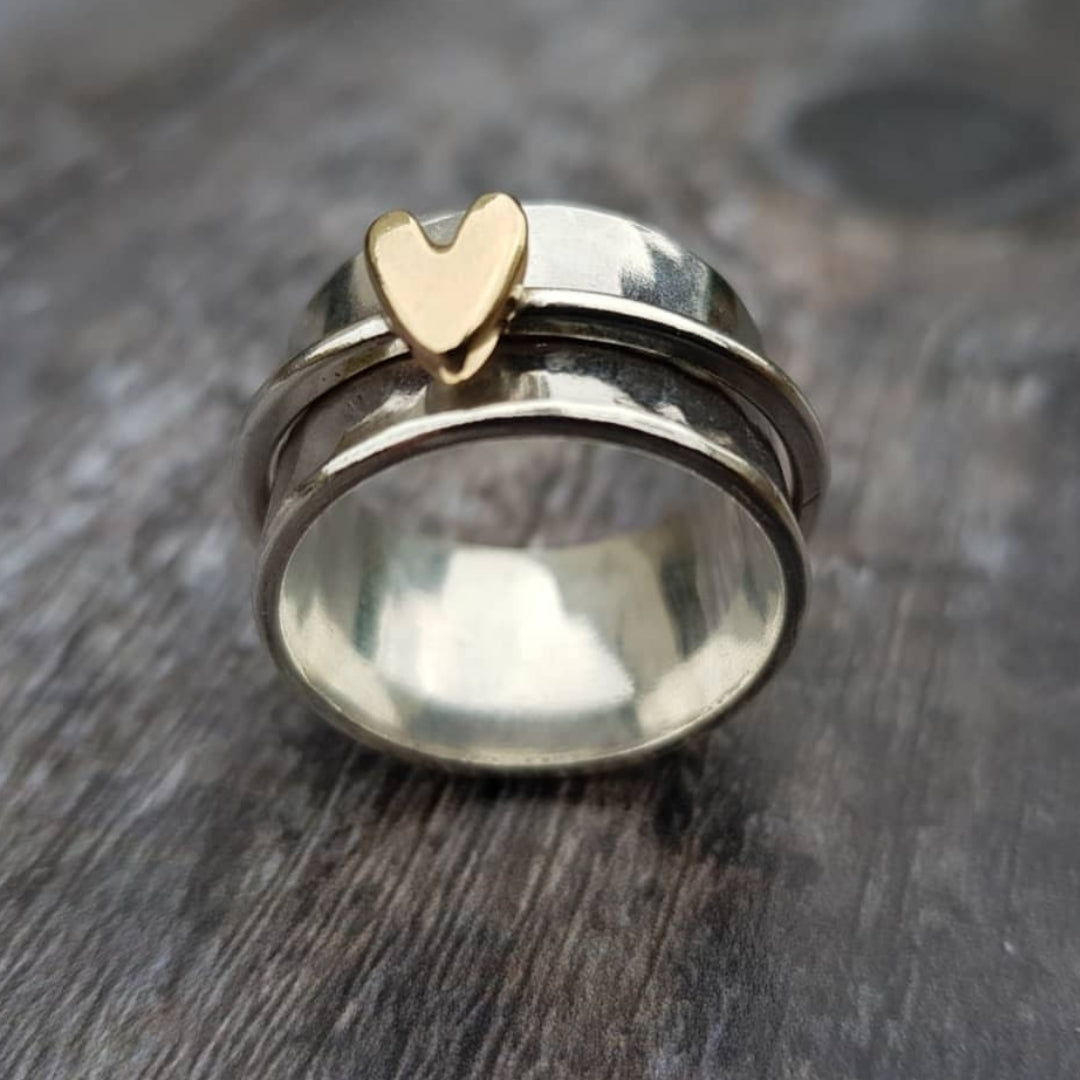 Lanie – Vintage Ring Golden Heart in Silver
