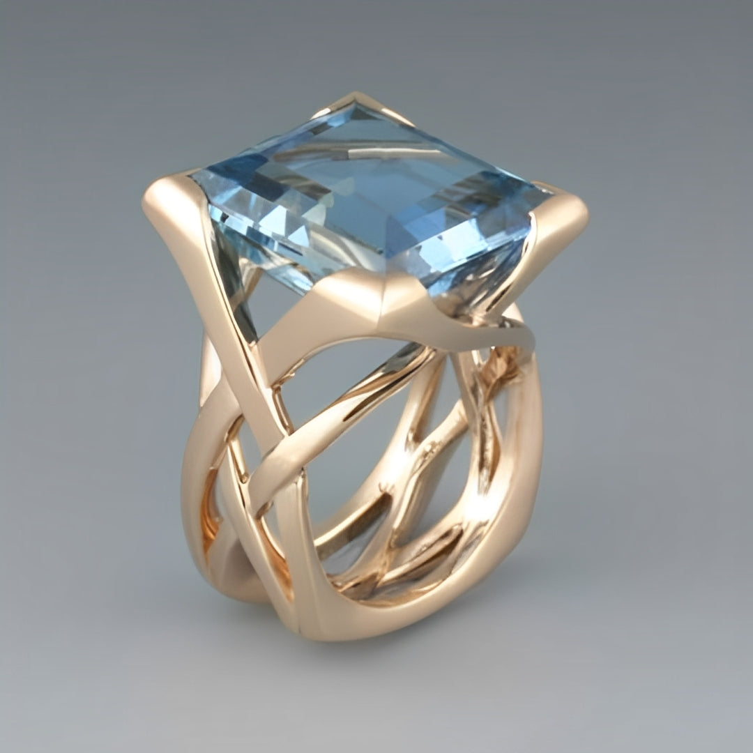 Melina – Vintage Ring in Rose Gold with Blue Zirconia