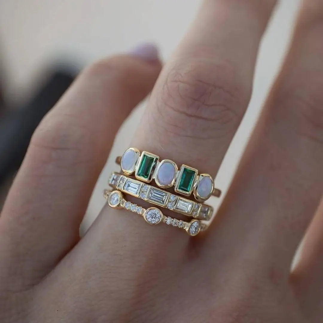 Women's 3-Piece Stackable Ring Set with Mixed Stone Accents