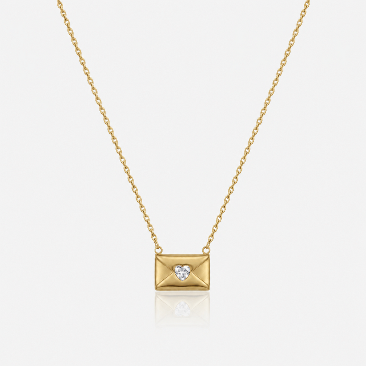 Women's Pendant Necklace with Envelope Motif and Heart-Shaped Stone Accent
