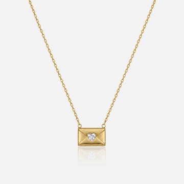 Women's Pendant Necklace with Envelope Motif and Heart-Shaped Stone Accent