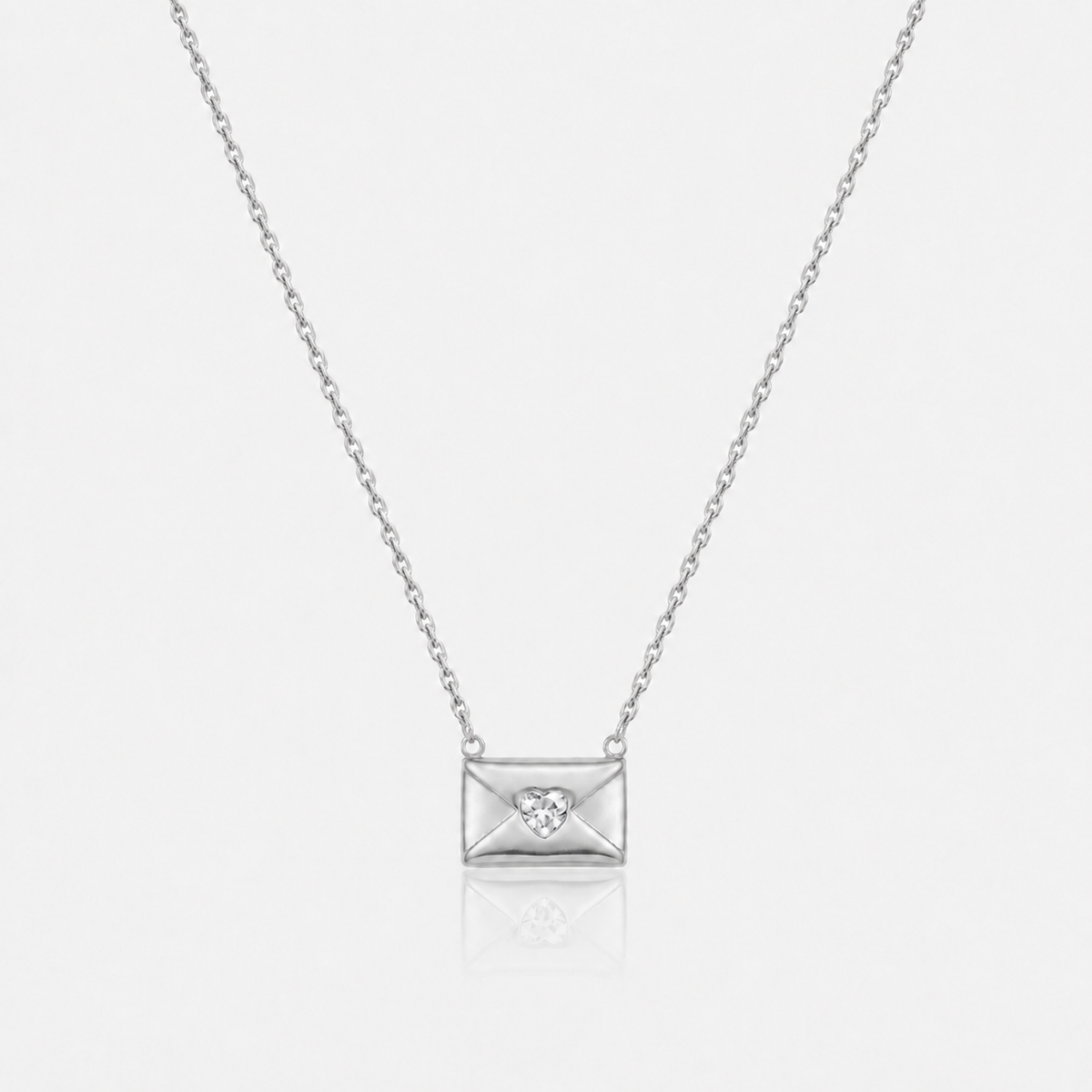 Women's Pendant Necklace with Envelope Motif and Heart-Shaped Stone Accent