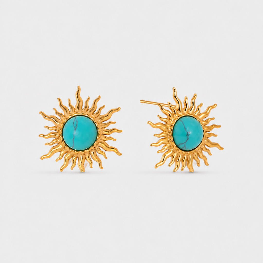 Women’s Sun Ear Studs with Mother of Pearl Center and Ray-Shaped Design