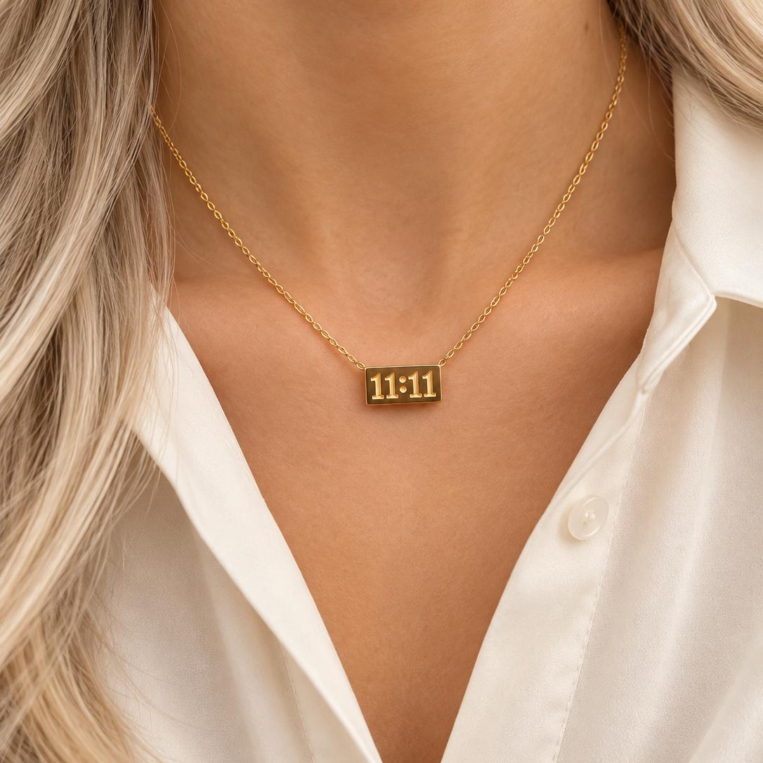 Women's Necklace with 11:11 Pendant and Rectangular Number Motif