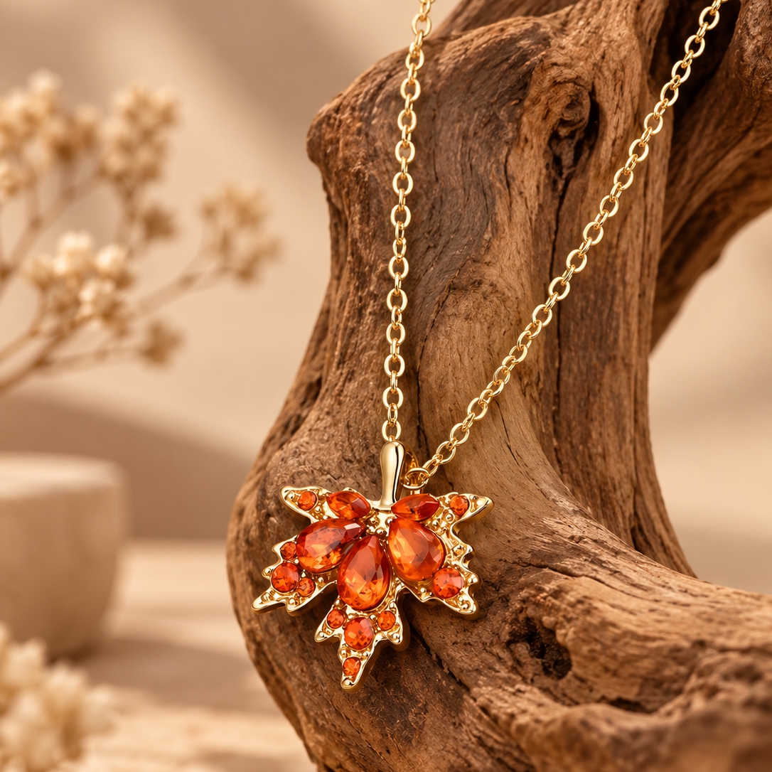 Women’s Leaf Pendant Necklace with Multiple Stone Accents and Floral Design