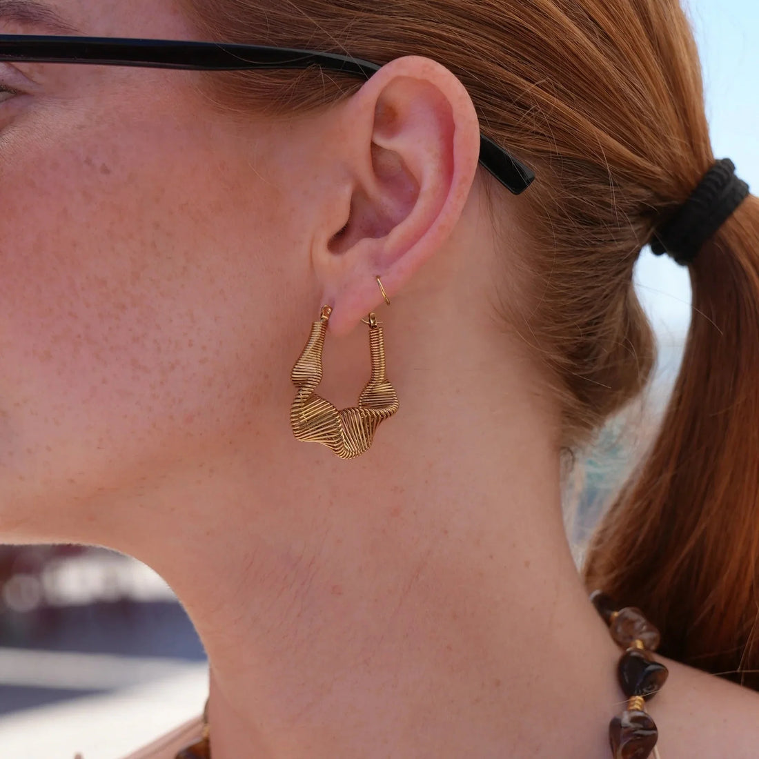 Women’s Statement Hoops with Wrapped Wire Structure and Fan Design