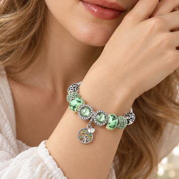 Women’s Charm Bracelet with Floral Motifs and Multiple Decorative Elements