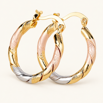 Women's Hoop Earrings with Triple Contrast Design and Spiral Wrapped Structure
