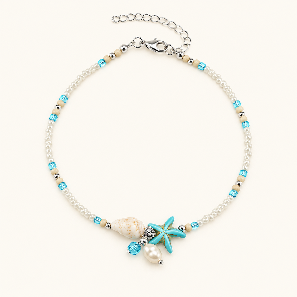 Women's Anklet with Starfish, Shell, and Bead Details