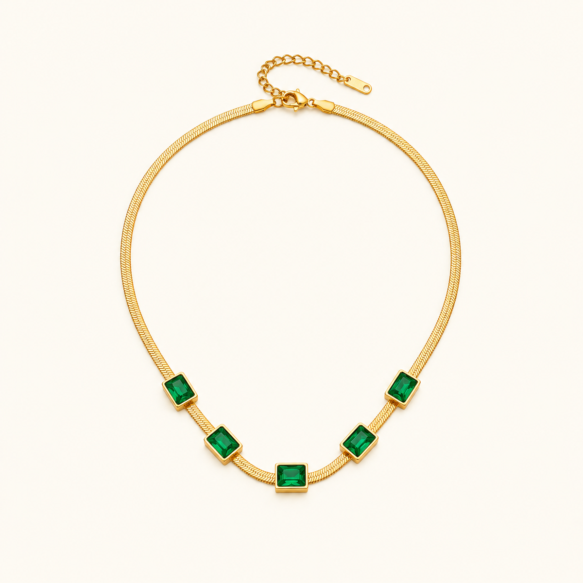 Women’s Necklace with Square Centerpieces and Wide Snake Chain