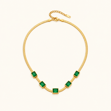 Women’s Necklace with Square Centerpieces and Wide Snake Chain