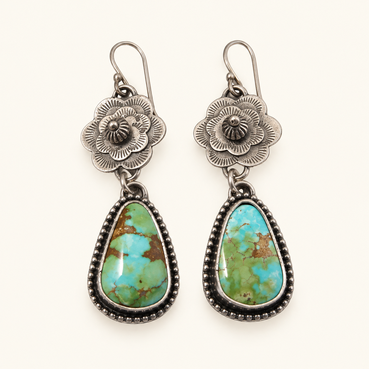 Women's  Drop Earrings with Floral Design and Decorative Stone Accents