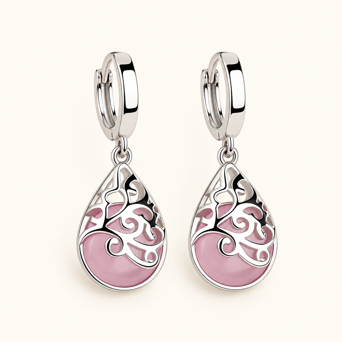 Women’s Huggie Earrings with Drop Pendants and Ornamental Cutout Structure