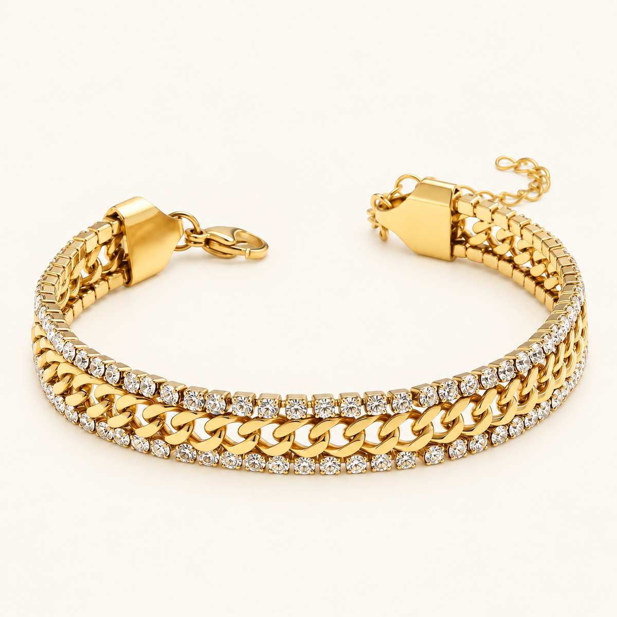 Women’s Chain Bracelet with Wide Link Design and Double Stone Setting