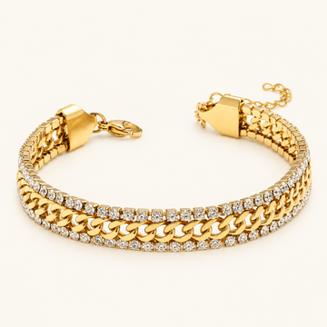 Women’s Chain Bracelet with Wide Link Design and Double Stone Setting