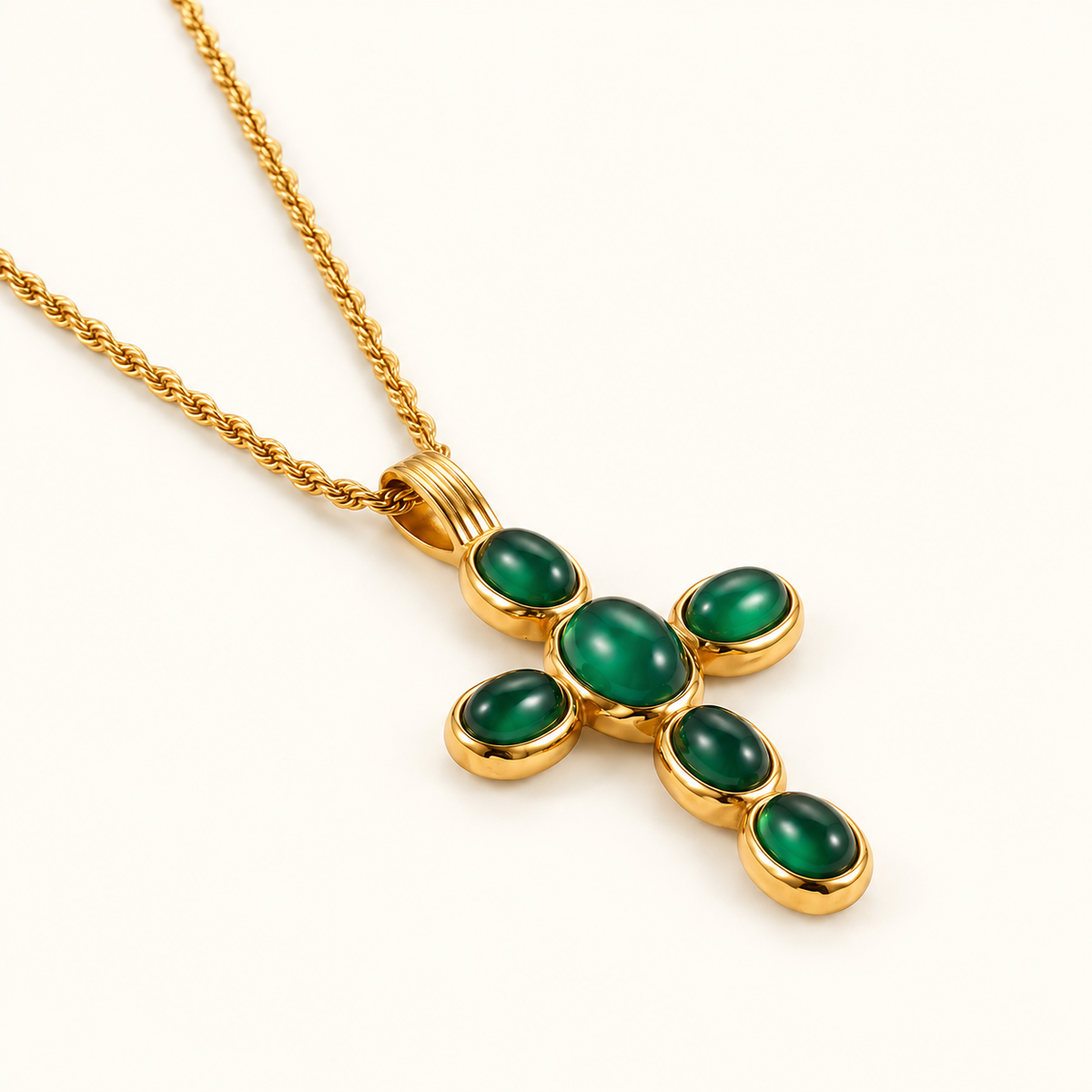 Women's Cross Pendant Necklace with Oval Stone Accents