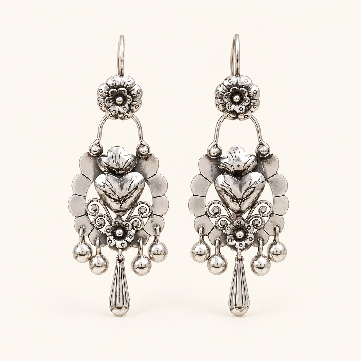 Women's Chandelier Drop Earrings with Floral Design