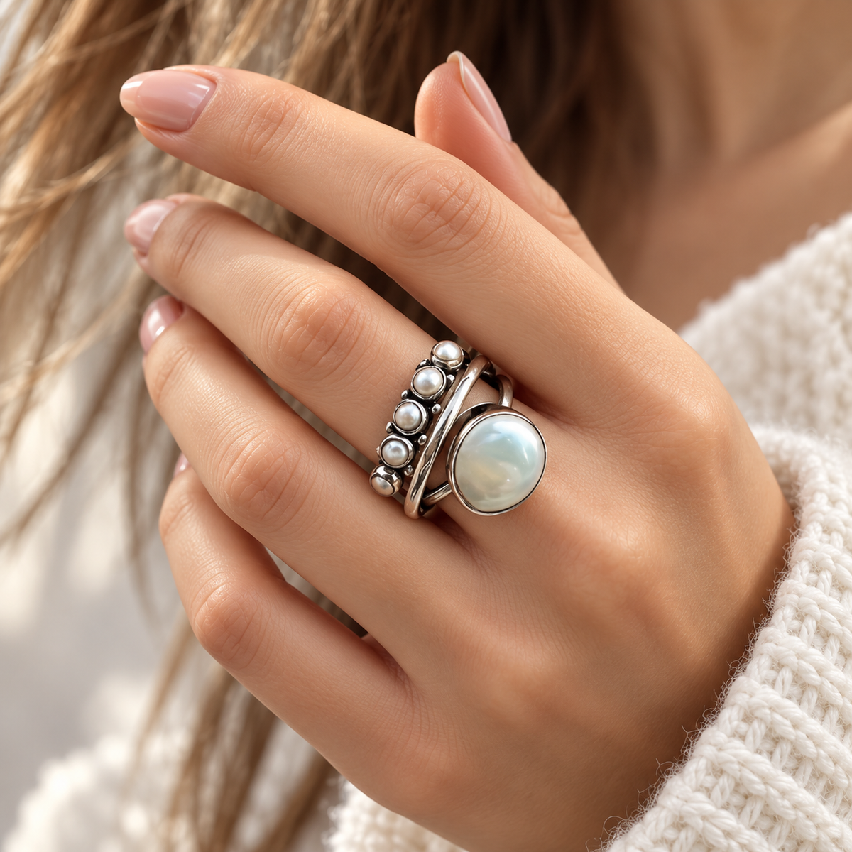 Women's Multi-Band Ring with Round Jewelry Detail