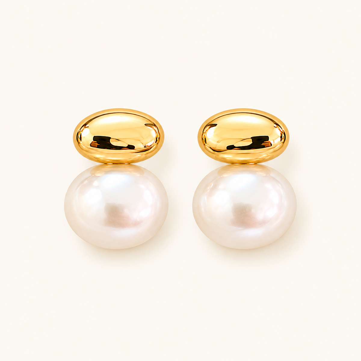 Women's Ear Studs with Oval Pearl Detail and Two-Part Design