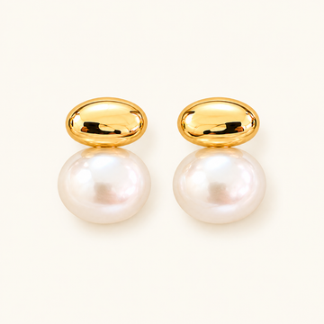 Women's Ear Studs with Oval Pearl Detail and Two-Part Design
