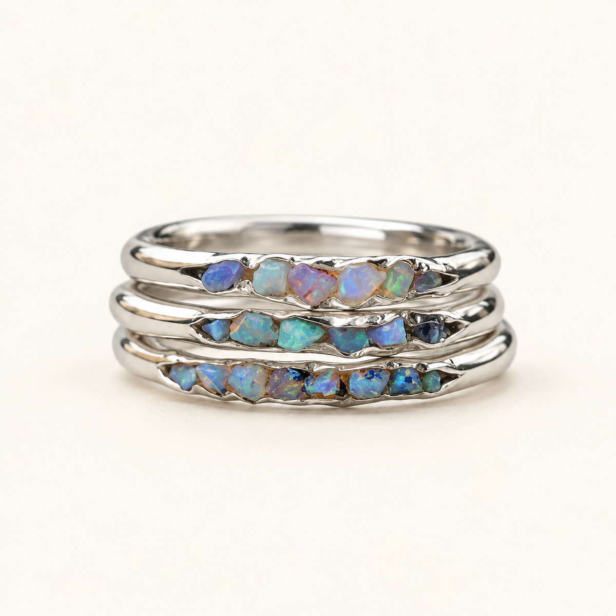 Women's Ring with Layered Design and Decorative Stone