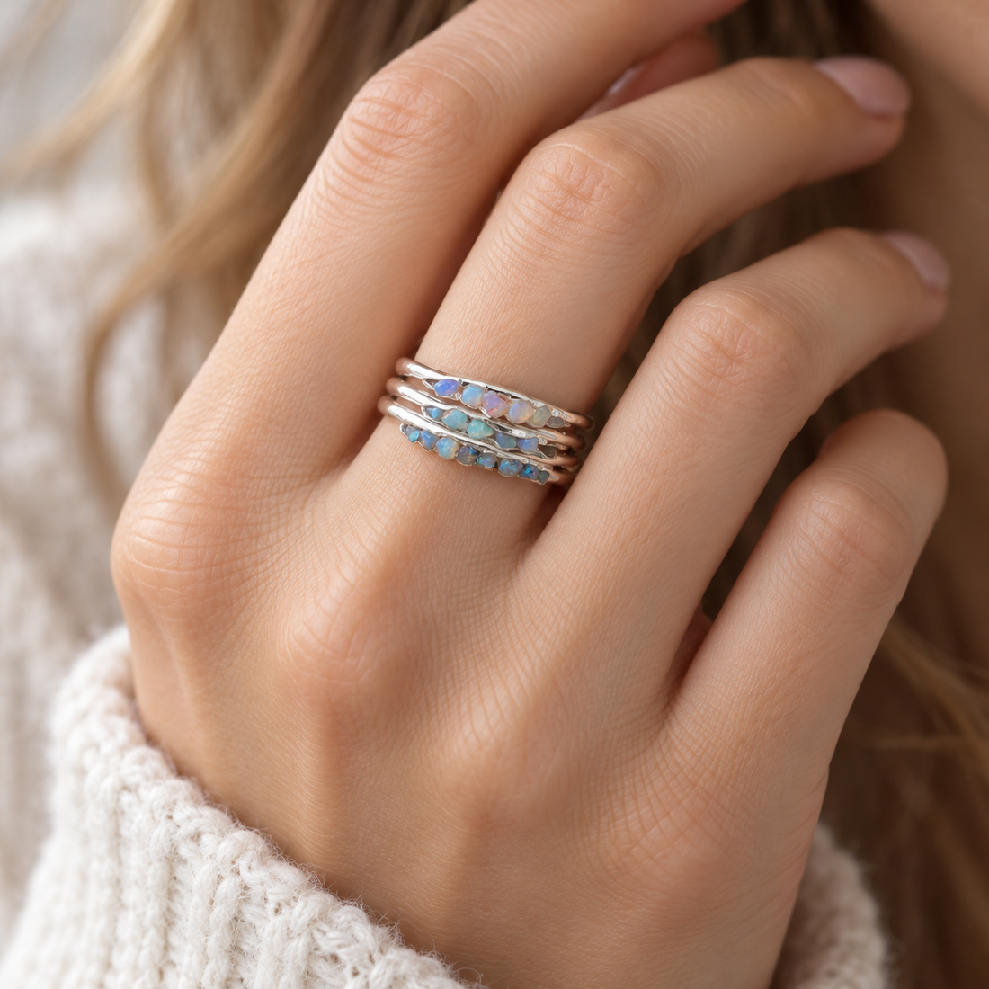 Women's Ring with Layered Design and Decorative Stone