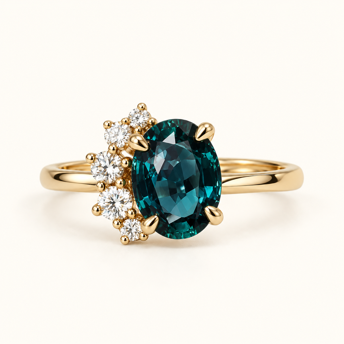 Women's Statement Ring with Oval Center Stone and Asymmetrical Stone Accents
