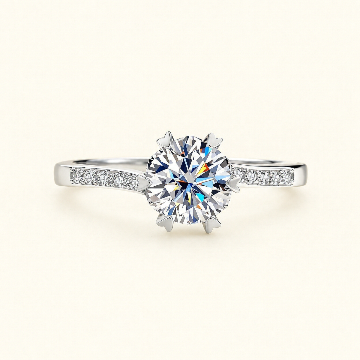 Women’s's Ring with Round Center Stone and Side Stone Accents