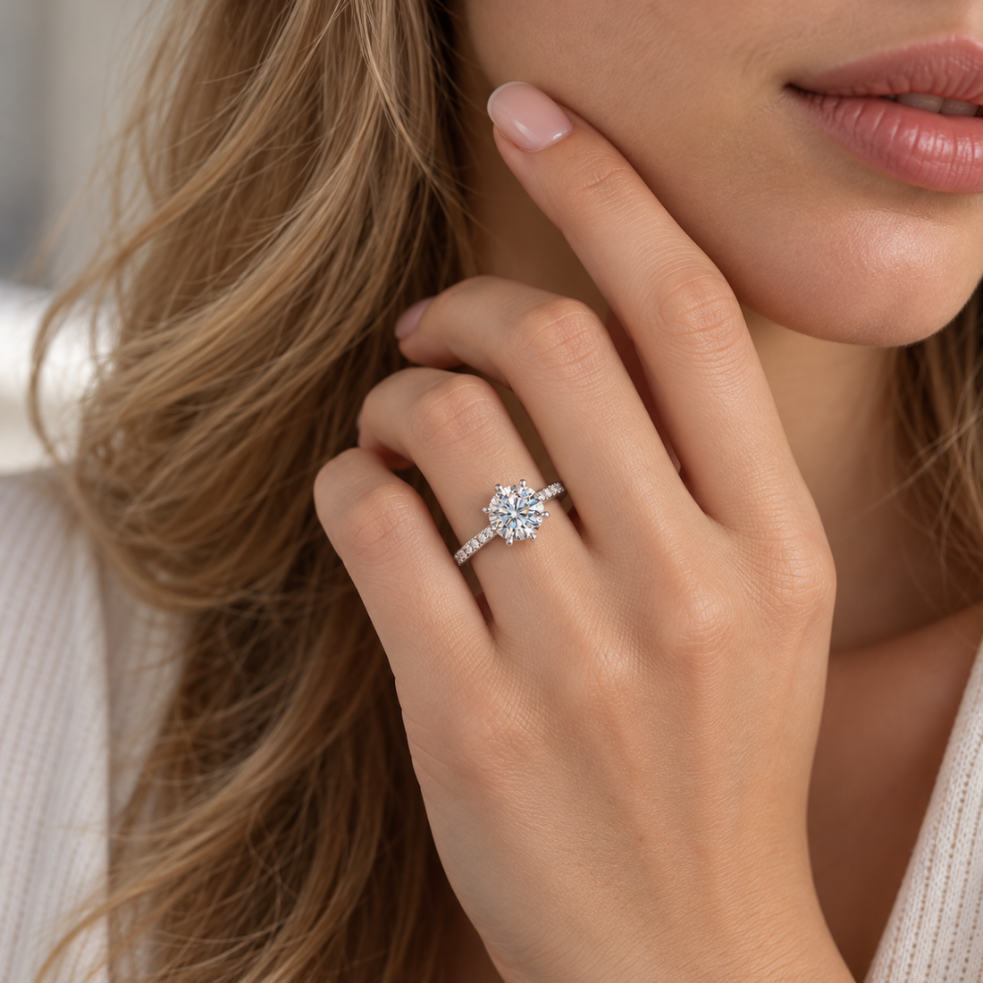 Women’s's Ring with Round Center Stone and Side Stone Accents