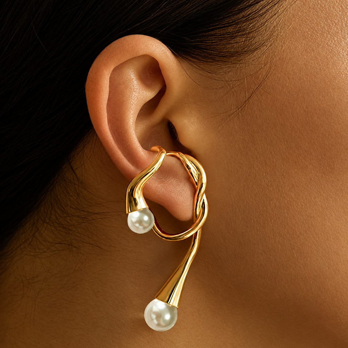 Women’s Statement Earrings with Curved Hoop Design and Drop Pendants