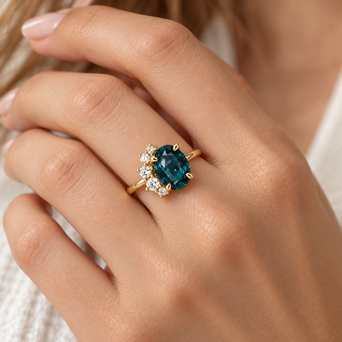 Women's Statement Ring with Oval Center Stone and Asymmetrical Stone Accents