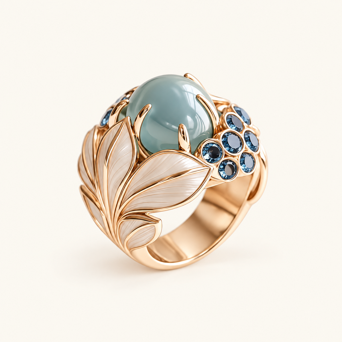 Women’s Statement Ring with Oval Centerpiece and Floral Leaf Details