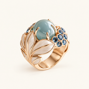 Women’s Statement Ring with Oval Centerpiece and Floral Leaf Details