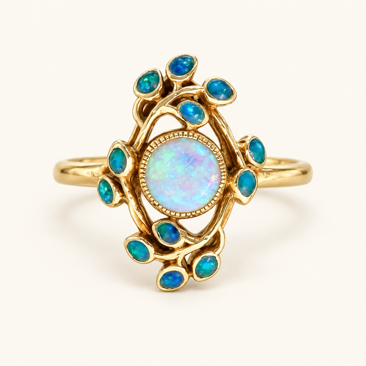 Women’s Statement Ring with Round Center Piece and Organic Stone Setting