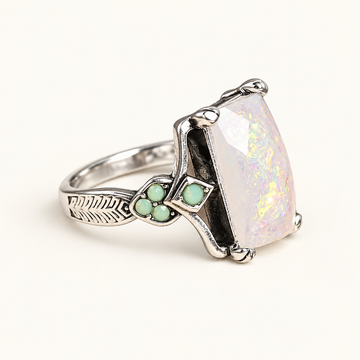 Women's Statement Ring with Irregular Center Stone and Floral Side Details
