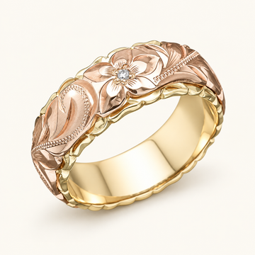 Women's Vintage Ring with Flower Motif and Engraved Leaf Details